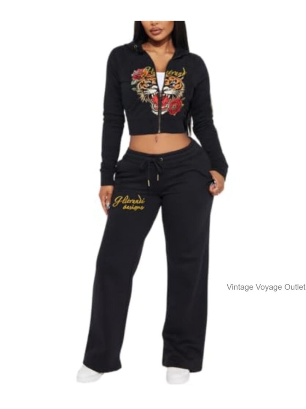 Women's 2 Piece Tracksuit Cropped Hoodie & Sweatpants Pocket Set